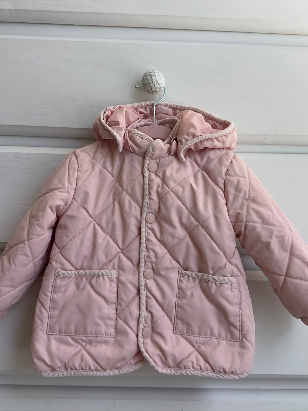 H&M Baby Quilted Hooded Jacket Light Pink 12-18M
